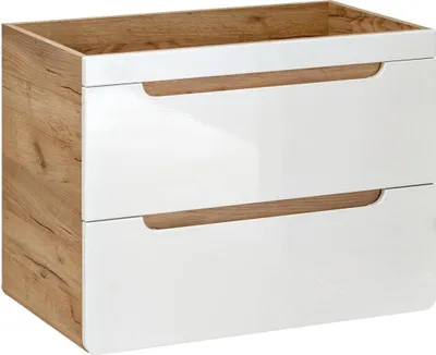 A modern bathroom cabinet with two drawers.