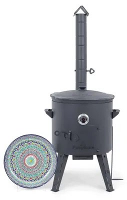 Produktbild von Utschak Feuerofen Ø 44 cm + Gusseisen-Kasan 16 l, Ø 46,5 cm, runder Boden + Küchenzubehör, Usbekischer Kochtopf aus Gusseisen