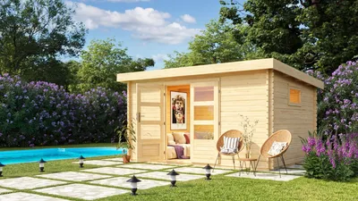 Produktbild von Gartenhaus Blockbohlenhaus Gerätehaus  Trittau 5 naturbelassen 387x297x217 cm