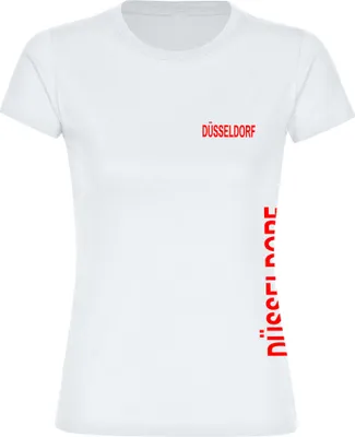 Produktbild von multifanshop Damen T-Shirt - Düsseldorf - Brust & Seite, weiß, Größe M