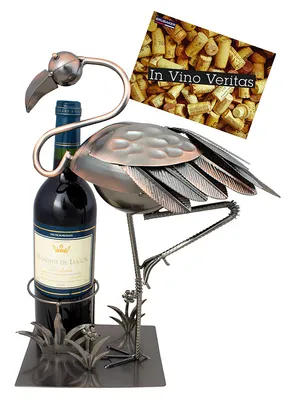 Productafbeelding van Brubaker Wijnfleshouder Flamingo - Decoratief object van metaal - Flessenhouder met bijbehorende wenskaart