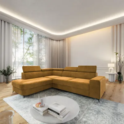 Produktbild von Masseno Ecksofa ALVORO L-S mit Schlaffunktion L-Form, Sofa mit Bettkasten, Wohnzimmersofa, Couch, Soffa, Bettsofa, Couchgarnitur- Gelb, MONOLITH 48