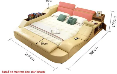Produktbild von Multifunktions Bett Luxus Design Leder Betten Doppel Regal 180x200cm Save Tresor