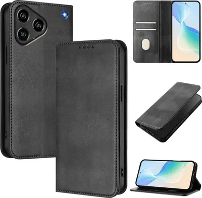 Produktbild von Handyhülle für ZTE Blade A76 4G, Vintage Leder RFID Schutz Kartenfach Standfunktion Magnetische Klapphülle Schwarz