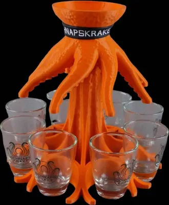 Produktbild von Schnapskrake Orange Shotverteiler Getränkeverteiler 8 Gläser á 3cl Partygag