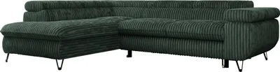 Produktbild von Ecksofa Sofa Grün, Wohnlandschaft L-Form mit Schlaffunktion und Bettkasten, Schlafsofa mit Bettkasten, Sofa mit Einstellbare Kopfstützen, Peter L - Grün Cord - Links Grün