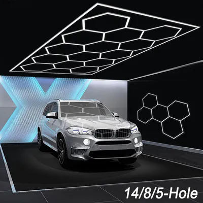 Produktbild von 14er-Pack Hexagon LED Deckenleuchte mit Rahmen, 680W LED Wabenleuchte, geeignet für Garagen, Fitnessstudios, Salons, Studios und Autowerkstatt