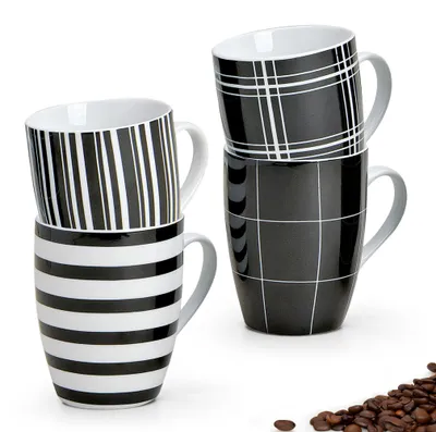 Image de Set de 4 tasses à café rayées et à carreaux