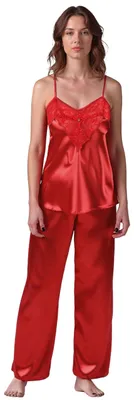 Immagine prodotto di Vivisence Set Pigiama Raso Spalline Regolabili Confortevole, ideale per la notte 2035, rosso, L
