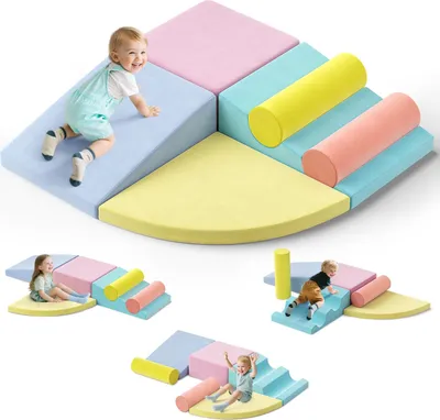 Produktbild von Schaumstoff Kletterblöcke für Kleinkinder - Indoor Spielplatz Set - 6-teiliges Softplay Kletterset - Zum Krabbeln Klettern Rutschen - Für Kinder unter 3 Jahren - Kit A