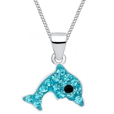 Kinderkette mit Delfin I 925 Echtsilber Halskette Kristall Blau