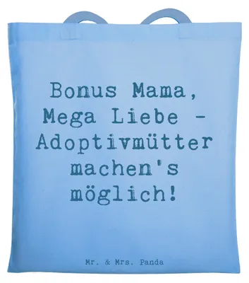 Produktbild von Mr. & Mrs. Panda Einkaufstüte Spruch Adoptivmutter Liebe - Sky Blue - Geschenk, Verwandte, Tasche, Zusammenhalt, Geburtstage, Familienliebe, Lächeln, Familie, Tote Bag