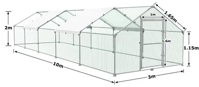 Image de YARDIN : Poulailler, enclos pour volailles, enclos extérieur, acier galvanisé, toit en PE, porte verrouillable, volière, cage pour lapins. Dimensions : 3x10x2 mètres. Cage de poules d'extérieur