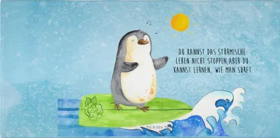 Produktbild von Mr. & Mrs. Panda Handtuch Pinguin Surfer - Eisblau - Geschenk, Hawaii, Urlaub, baumwolle, 100x50, Frotteehandtuch, Surfen, 50x100, Motiviert, Portugal, Optimistisch
