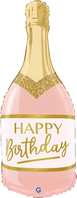 Obrázek produktu pro 32" tvarovaný fóliový balónek „Happy Birthday“ láhev růžová | 81 cm