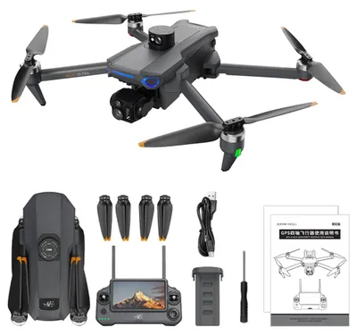 Produktbild von AE30 GPS Drohne 10 km, 4K HDR Dual-Kamera, 5-fach Zoom, 3-Achsen-Gimbal, Hinderniserkennung, Touchscreen-Fernsteuerung, Brushless, 2 Akkus, RTF