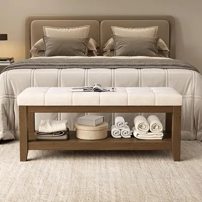Imagen del producto de Banco de 110 cm con espacio de almacenamiento y asiento acolchado, modelo ASND65W