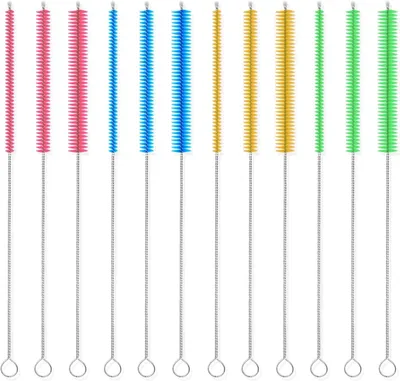Produktbild von Set mit 12 Strohhalm-Reinigungsbürsten, 25cm lang, farbige Rohrbürsten für dünne Strohhalme und kleine Flaschen