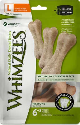 Produktbild von WHIMZEES Reisknochen M/L, 9 Stück, Kaustangen für mittelgroße und große Hunde, getreidefrei