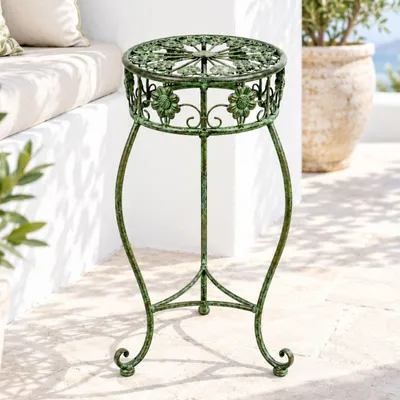 Image de Tabouret de fleur Métal Vert Rond 50 cm Support de fleur 96008 S Colonne de fleur Antique Support de plante Tabouret de plante Vintage