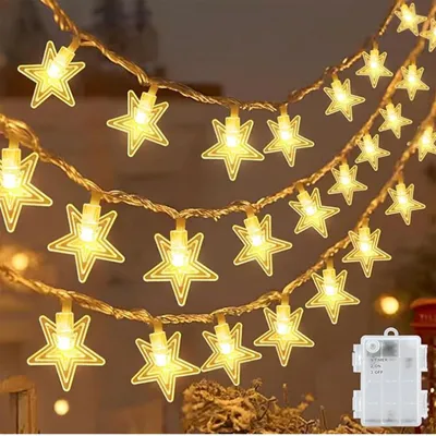 Lichterkette 6 m, 40 warmweiße Sterne, batteriebetrieben