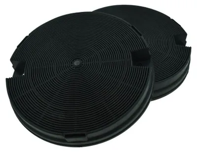 Two black circular carbon filters are shown against a white background.
