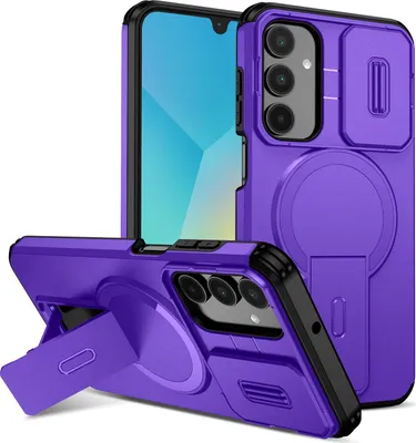 Produktbild von Magnetisch Hülle für Samsung Galaxy A16 5G/4G, Dual Layer Stoßfest Handyhülle mit Dia Kameraschutz, Verstellbarem Ständer Lila