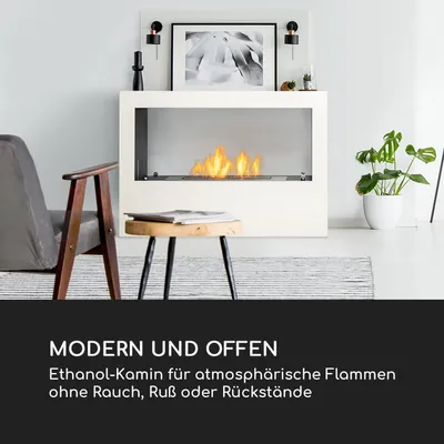 Produktbild von blumfeldt Fiamme Scoppi Ethanol Kamin - Kamin Ethanol mit bis zu 6 h Brenndauer, Edelstahlbrenner mit 3 Liter Volumen, verbrennt geruchsneutral und rückstandsfrei, Löschwerkzeug, weiß