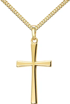 Produktbild von Anhänger-Kreuz formschönes Goldkreuz für Damen, Herren und Kinder mit abgeflachten Kanten als Kettenanhänger 333 Gold 8 Karat mit Schmuck-Etui mit Halskette 925 Silber vergoldet