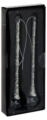 Produktbild von 2er-set silberfarbene glas-tropfen-tannenbaum-anhänger, 15 cm - Feeric Lights & Christmas