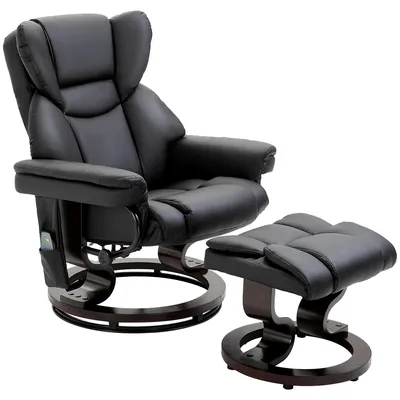 Image de Fauteuil relax 360° pivotant, fauteuil de massage avec repose-pieds et 10 points de massage, fauteuil téléviseur en similicuir, noir | Capacité jusqu'à 160 kg | 79x82x101 cm | Inclinaison jusqu'à 145°