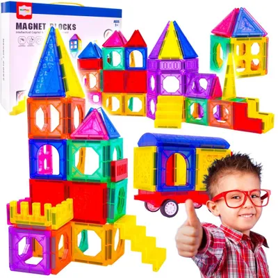 Immagine prodotto di Malplay Tessere magnetiche da costruzione 3D, 110 pezzi - Tessere didattiche Montessori, giocattoli magnetici, tessere magnetiche, mattoncini da costruzione per bambini