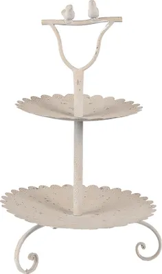 Produktbild von Clayre & Eef 2-Schicht-Etagere Ø 32x51 cm Beige Metall Vögel