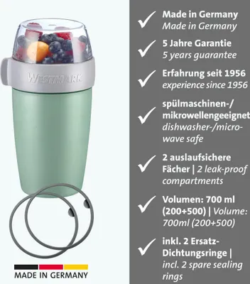 Immagine prodotto di Westmark Müslibecher, 700 ml, mint-grün + Müslibecher Dichtring klein, 528522EM