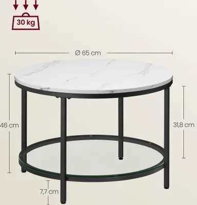 Produktbild von VASAGLE Couchtisch, Wohnzimmertisch, moderner Stil, 65 x 46 cm (Ø x H), Marmorweiß