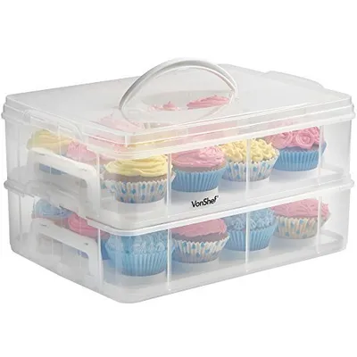 Produktbild von Stohovateľná obdĺžniková muffinová dóza z plastu, prepravná dóza na muffiny/cupcake, dóza na muffiny vhodná na 24 muffinov/cupcakov Ø5,4 cm