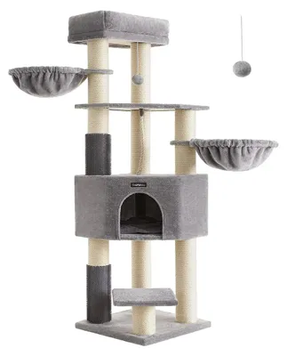 Obrázok produktu pre Mačací stromček so sisalom – 50 x 50 x 160 cm – sivobiely – 105 kg – pre 5 mačiek