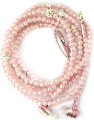 Produktbild von Schmuck Perlenkette Stereo-Ohrhörer mit Mikrofon 3,5 mm In-Ear-Kopfhörer kabelgebundene Headset-Ohrhörer für Telefonmädchen，Rosa