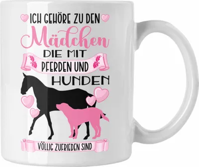 Produktbild von Trendation - Pferd Hund Tasse Geschenk Mädchen Reiterin Geschenkidee Rosa Kaffeetasse Reiten Lustiger Spruch (Weiß)