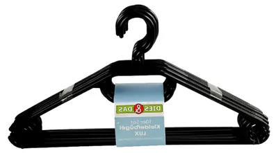Produktbild von 10 Stk. Kleiderbügel Kunststoff schwarz Krawattenhalter Gürtelhalter Antirutschrillen Haken drehbar