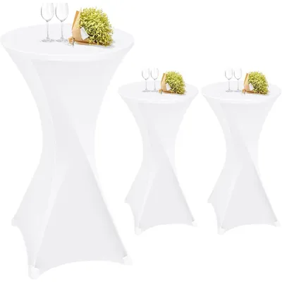 Immagine prodotto di Coperture per tavoli da bar, set da 3, colore bianco, per tavoli con diametro da 60-65 cm, elasticizzate e con tasche per i piedi