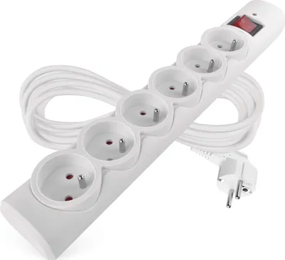Přepěťová ochrana – 6 zásuvek, 5 m, bílá