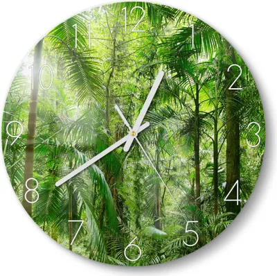 Produktbild von DEQORI Glasuhr Ø30 cm Zahlen 'Mitten im Dschungel' Wanduhr Glas Uhr Design leise