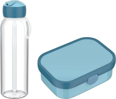 Produktbild von Mepal - Pausenset Campus - Set für Kinder mit Bento Brotdose und Flip-Up Wasserflasche - Lunch-Set für die Schule oder unterwegs - Spülmaschinenfest - 750 + 500 ml - Cool Blue