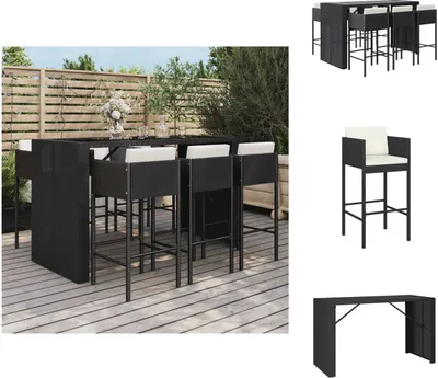 Produktbild von vidaXL 7-tlg. Gartenbar-Set mit Kissen Schwarz Poly Rattan -  Gartenmöbel-Sets