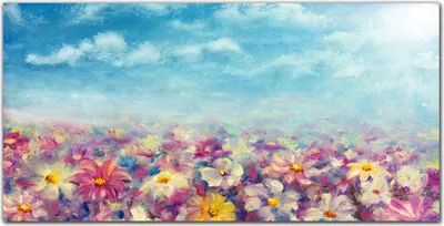Produktbild von Coloray Bild aus Acryl 140 cm x 70 cm - Gehärtetes Acryl Bild auf Acrylglas Küche Wohnzimmer Wanddekoration Dekoration - Blumen Wiese Himmel