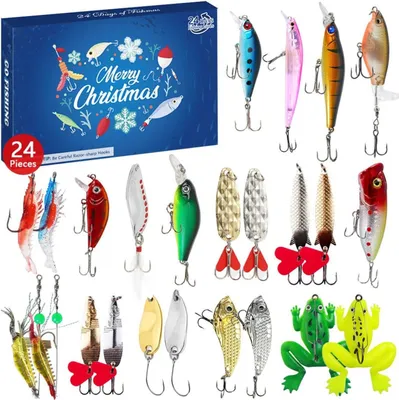 Produktbild von Adventskalender 2024 Angel Männer Set, Deluxe Raubfisch Angler, 24 Tage Countdown Köder