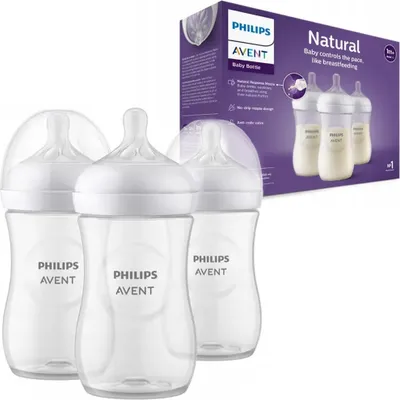 Produktbild von Philips Avent Natural Response Babyflasche mit 260 ml mit Saugern für mittleren Nahrungsfluss (Durchflussrate 3), 3er-Pack, SCY903/03 260ml 1 stück (3er Pack)