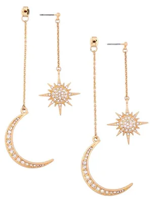 Produktbild von HMOOY Bohemian Mond Stern Asymmetrische Ohrringe Kreolen Kristall Mond und Sonne