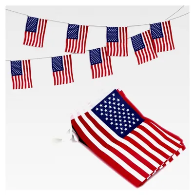 Produktbild von Rechteckige USA-Flaggen-Girlande, 20 Stück, 5m, Rot, Weiß, Blau, für Garten, Party, Bühne, Sport, Hochzeit, Feier